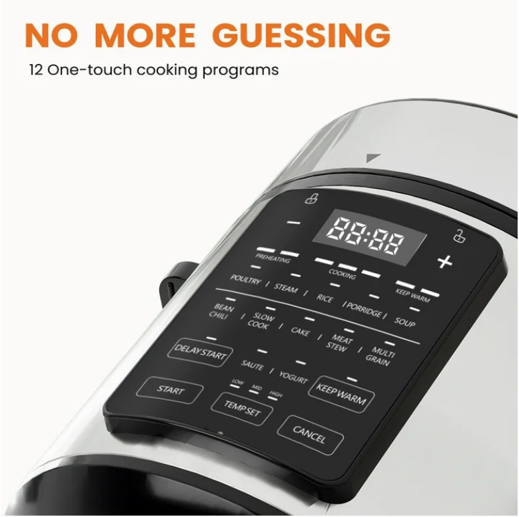 LIFERECORD Electric Pressure Cooker 6 Quart, 9-in-1 Multi Cooker with Stainless Steel Housing, Smart Slow Cooker, Rice Cooker, Steamer & Yogurt Maker for Family Meals