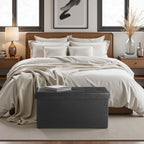 ACCVER 30" Storage Bench - Faux Leather Foldable Ottoman Upholstered Entryway Bench, 400lbs Large End of Bed Bench with Storage Chest for Bedroom, Living Room, Black