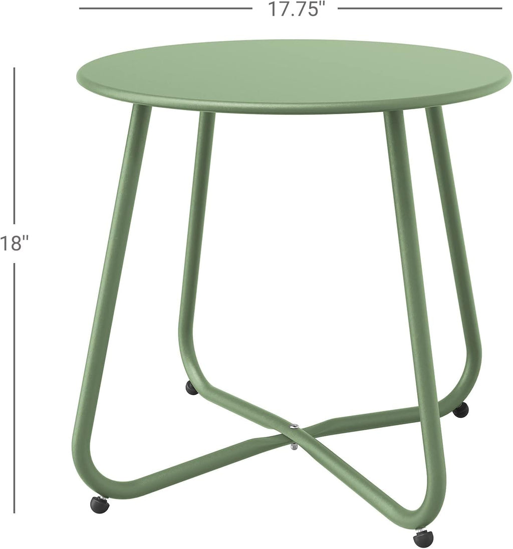 ACCVER Outdoor Side Table, 18-inch Small Round Side Snack Table with Adjustable Feet, Anti-Rust Metal End Accent Table for Patio Porch Balcony, Green