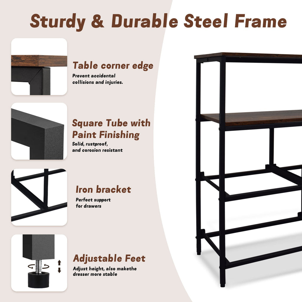 ACCVER 5-Drawer Dresser with Shelves, TV Stand with Fabric Drawers for Living Room, Closet and Chest for Bedroom & Apartment, Clothes Storage Organizer, Brown