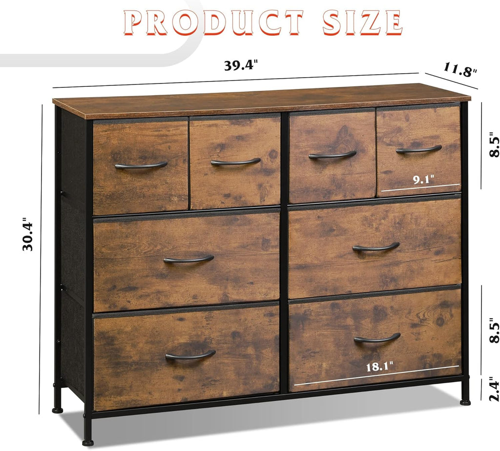 ACCVER Dresser for Bedroom 8 Storage drawer, Fabric Closet Chests Organizer Tower with Wooden Top Metal Frame for Living Room Hallway Entryway