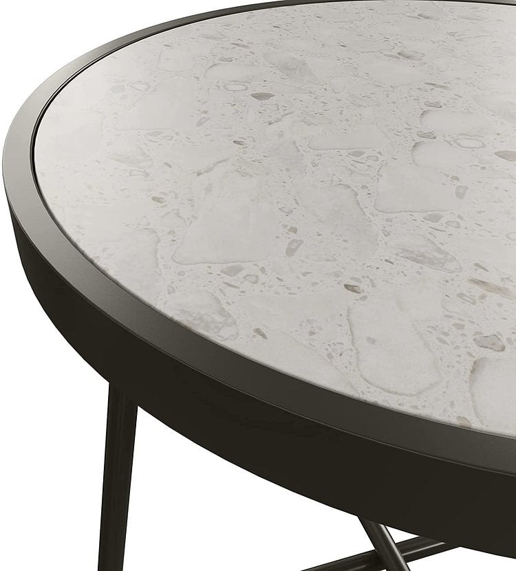 LIFERECORD Outdoor Patio 20-inch Round Outdoor Side Table with Ceramic Tile Top, Weather Resistant Steel Patio End Table for Porch, Garden, Balcony, Creamy White