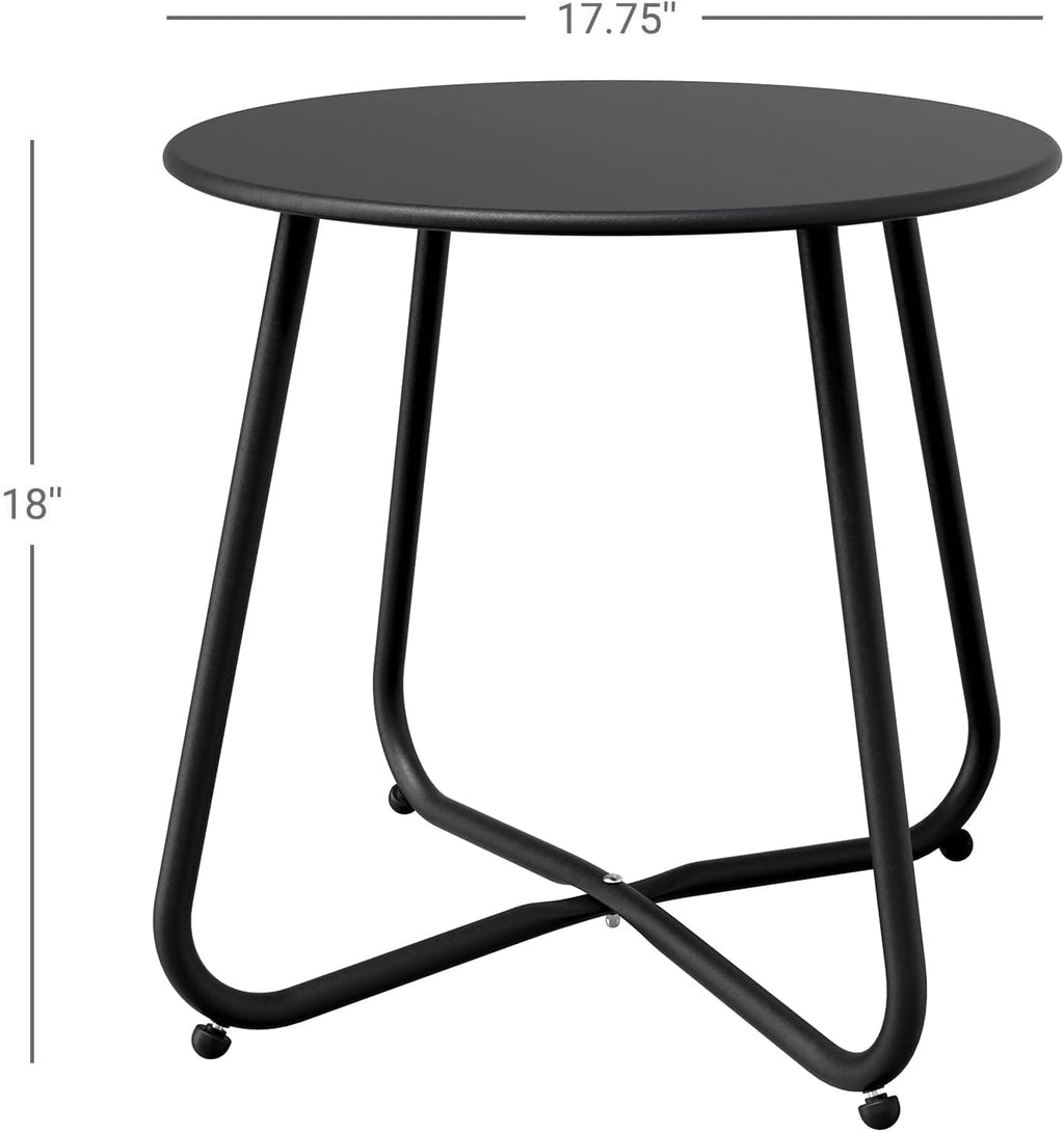 ACCVER Outdoor Side Table, 18-inch Small Round Side Snack Table with Adjustable Feet, Anti-Rust Metal End Accent Table for Patio Porch Balcony, Black