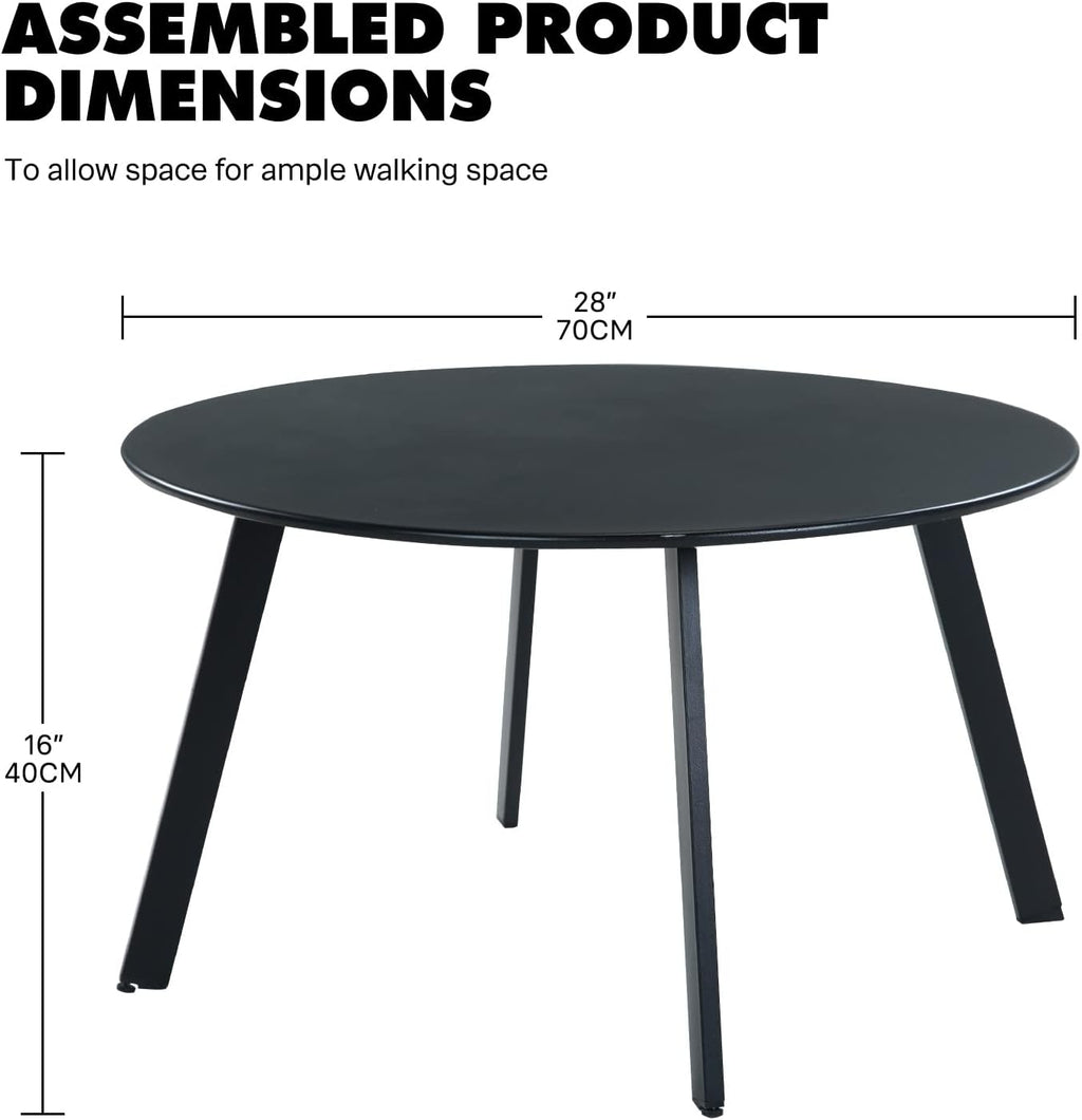 ACCVER 28 Inch Round Outdoor Coffee Table - Weatherproof Steel Patio Side Table for Deck, Backyard Outdoor & Indoor Use, Black