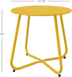 ACCVER Outdoor Side Table, 18-inch Small Round Side Snack Table with Adjustable Feet, Anti-Rust Metal End Accent Table for Patio Porch Balcony, Yellow