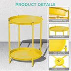 LIFERECORD 2-Tier Round Metal End Table with Removable Tray – Small Space-Saving Side Table for Living Room, Bedroom, Balcony, Patio, Yellow