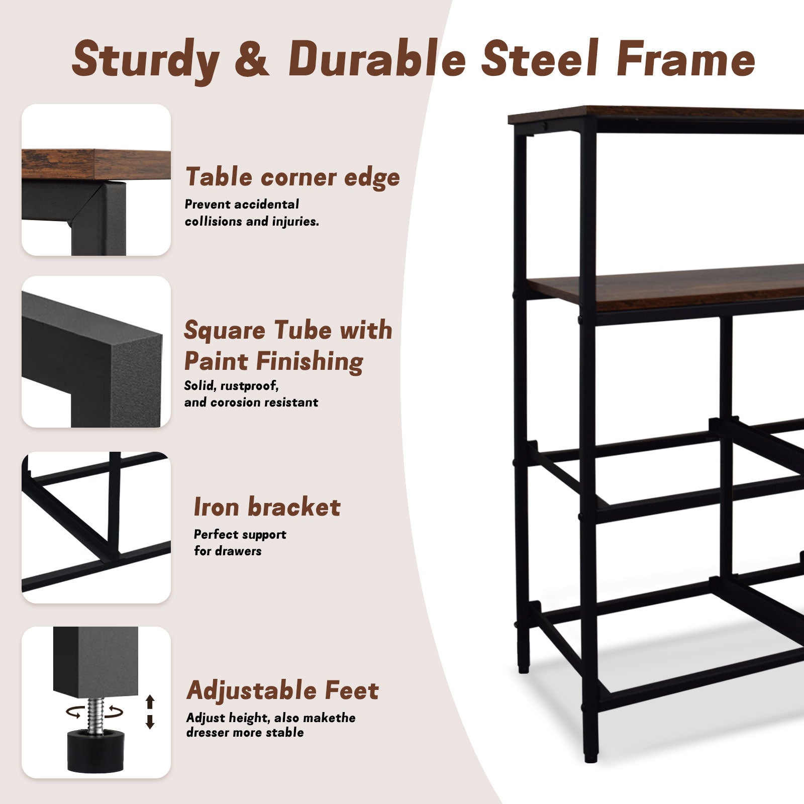 ACCVER 6-Drawer Dresser with Shelves, TV Stand with Fabric Drawers for Living Room, Closet and Chest for Bedroom & Apartment, Clothes Storage Organizer, Brown