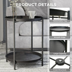 LIFERECORD 2-Tier Round Metal End Table with Removable Tray – Small Space-Saving Side Table for Living Room, Bedroom, Balcony, Patio, Black
