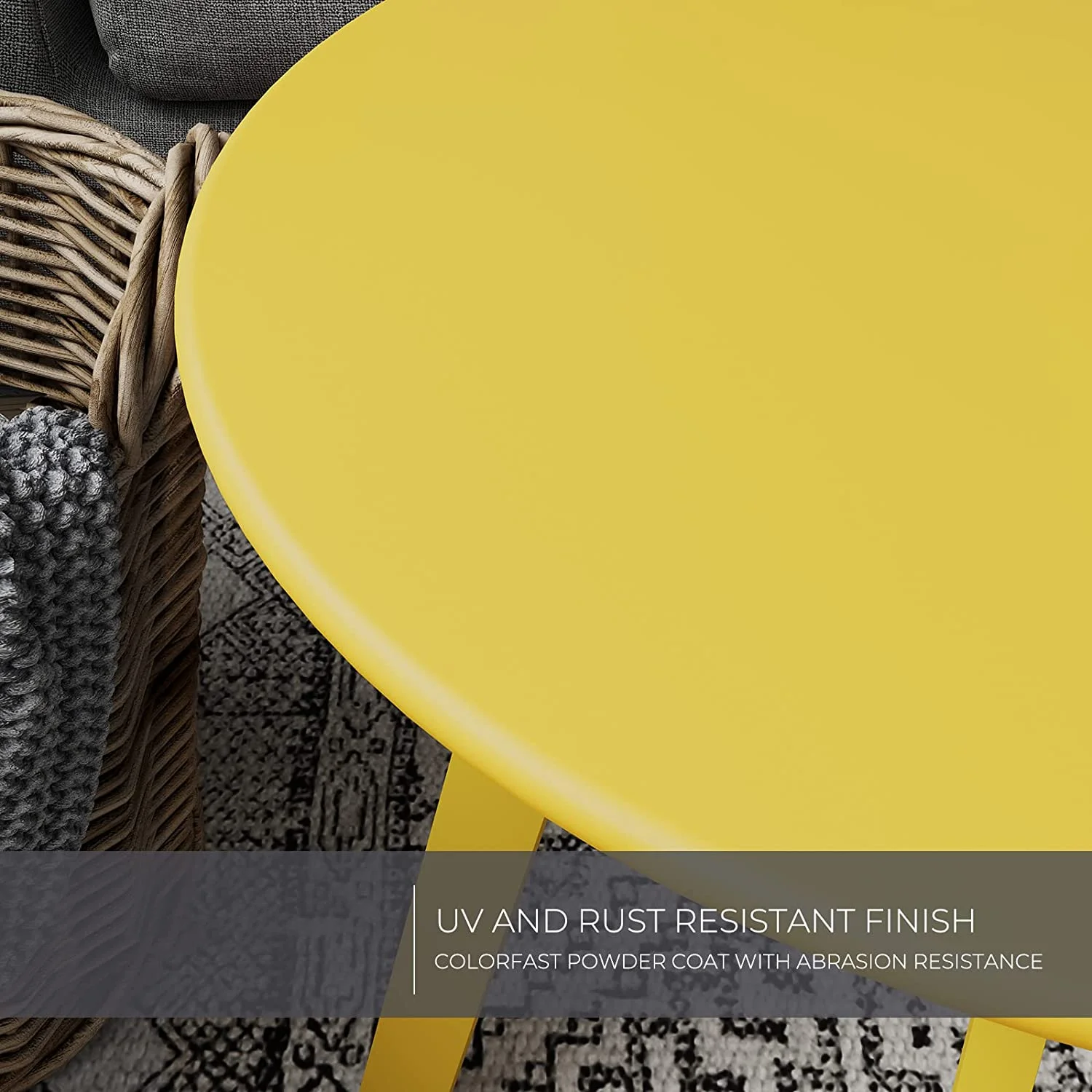 LIFERECORD Small Side Table – Indoor & Outdoor Steel Powder Coated Round Patio Table with Square Legs for Patio, Living Room, Bedroom, Yellow