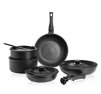 LIFERECORD 12-Piece Nonstick Pots and Pans Set, Granite Coating Cookware Set with Detachable Handle, Induction Compatible, Oven & Dishwasher Safe, Includes Frying Pans, Saucepan & Utensils Black