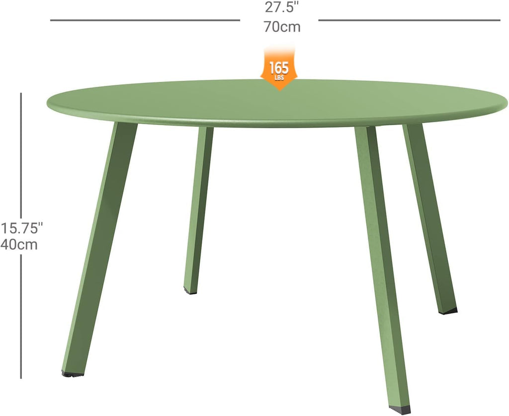 ACCVER 28 Inch Round Outdoor Coffee Table - Weatherproof Steel Patio Side Table for Deck, Backyard Outdoor & Indoor Use, Green