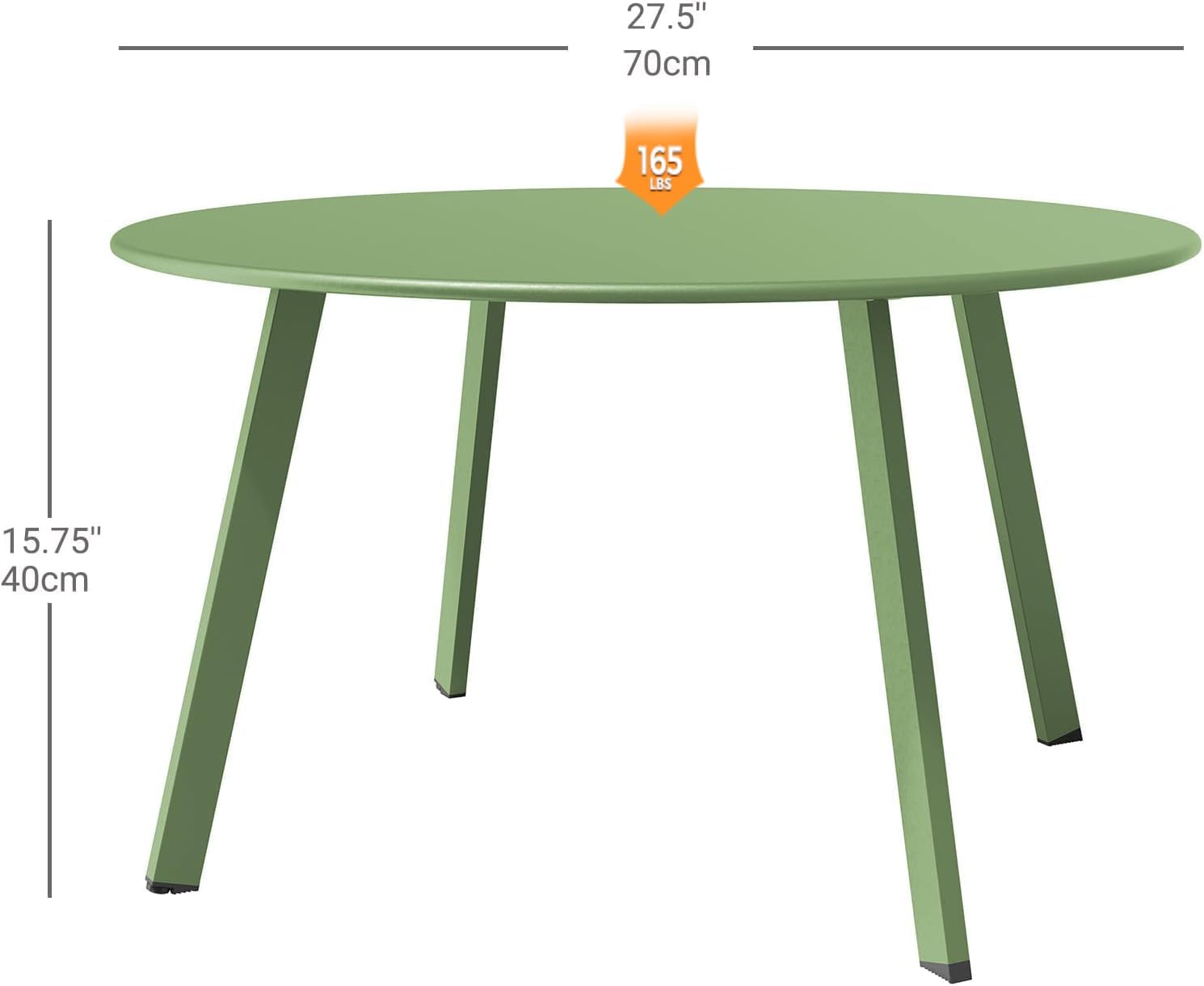 ACCVER 28 Inch Round Outdoor Coffee Table - Weatherproof Steel Patio Side Table for Deck, Backyard Outdoor & Indoor Use, Green