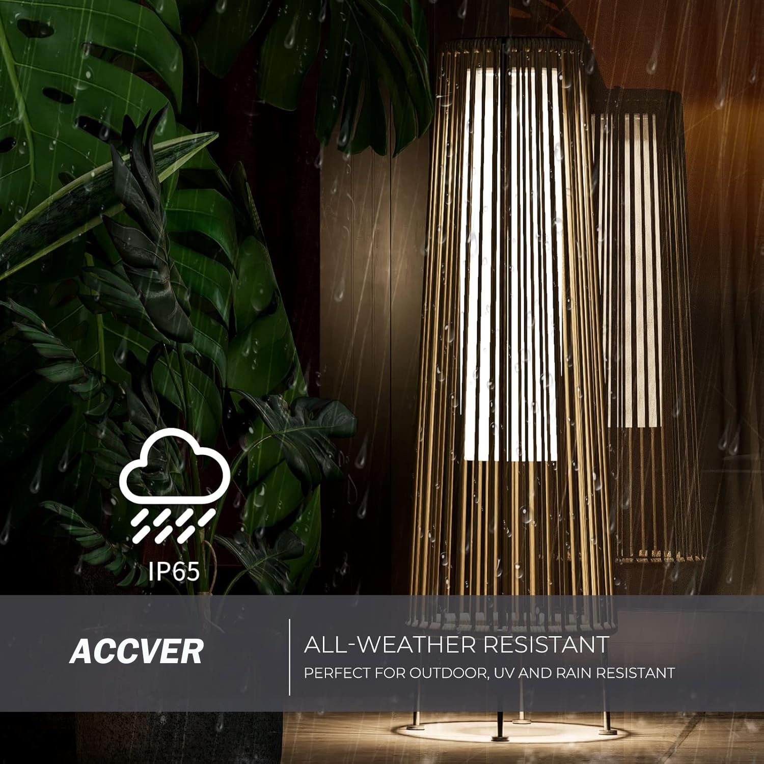 ACCVER Outdoor Floor Lamp 2-Pack, All-Weather Wicker Outdoor Solar Floor Lights, Waterproof, Light Brown