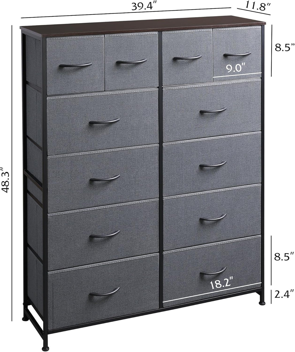 ACCVER Dresser for Bedroom 12 Storage drawer, Fabric Closet Chests Organizer Tower with Wooden Top Metal Frame for Living Room Hallway Entryway