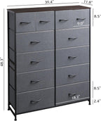 ACCVER Dresser for Bedroom 12 Storage drawer, Fabric Closet Chests Organizer Tower with Wooden Top Metal Frame for Living Room Hallway Entryway