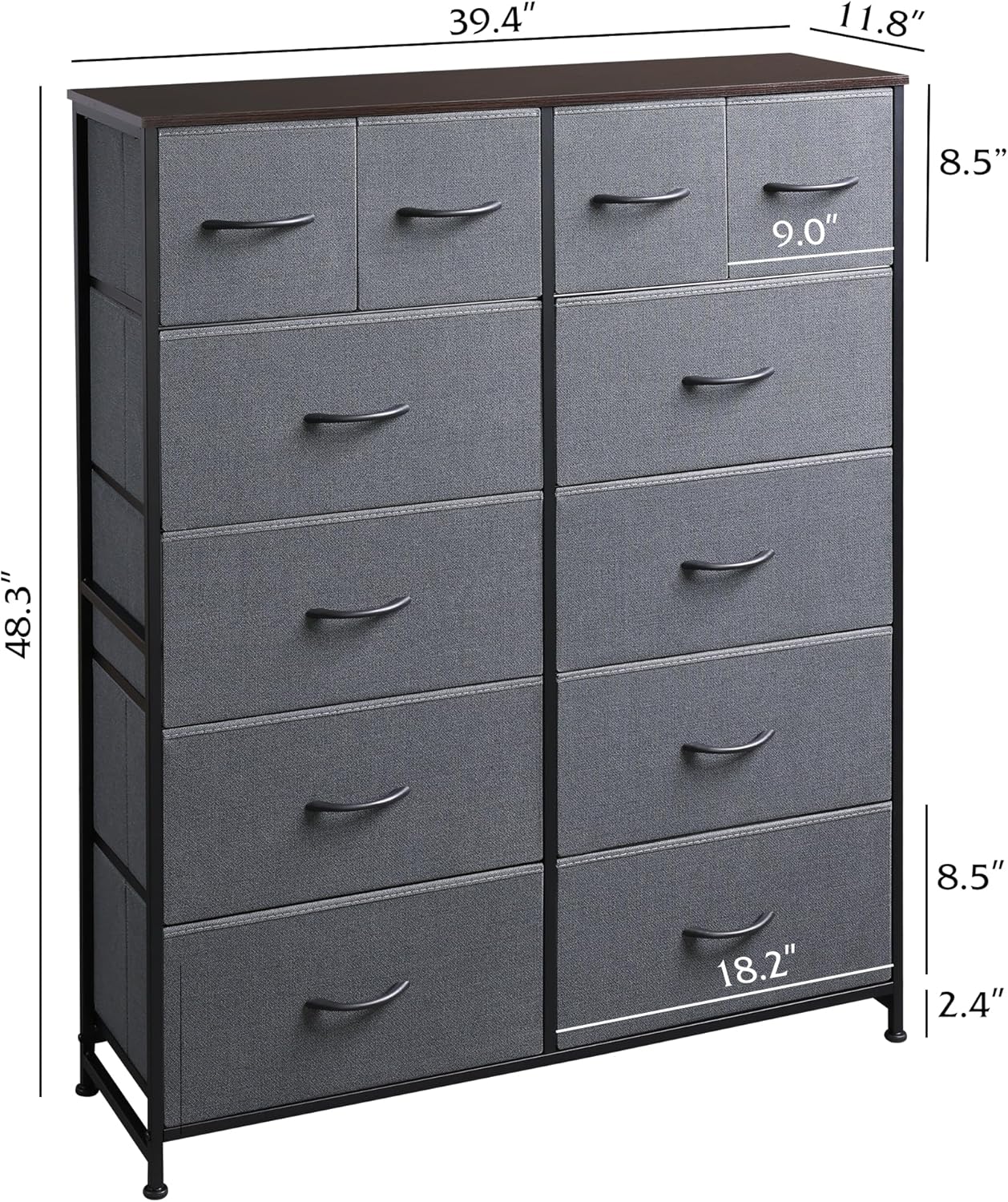 ACCVER Dresser for Bedroom 12 Storage drawer, Fabric Closet Chests Organizer Tower with Wooden Top Metal Frame for Living Room Hallway Entryway