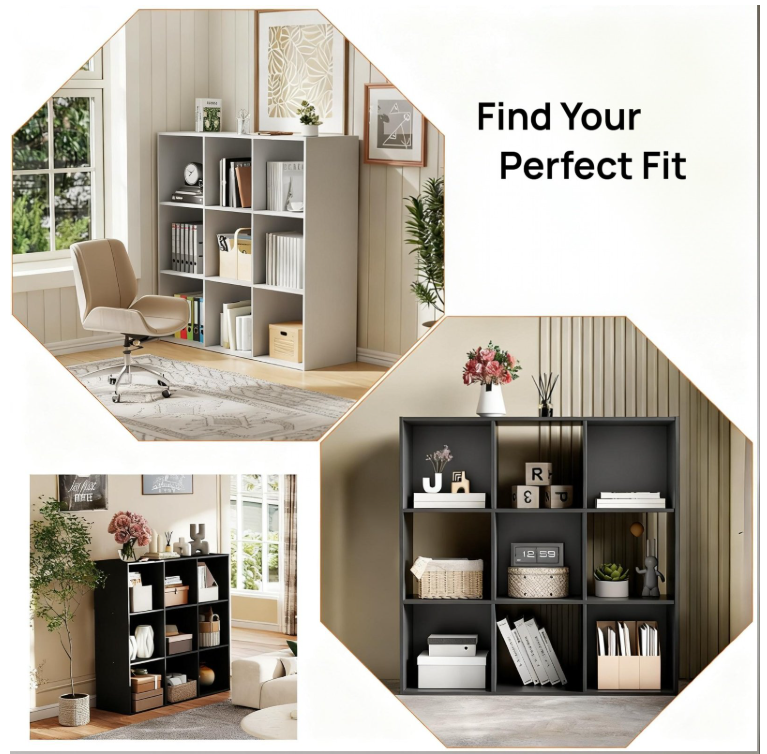 LIFERECORD 9 Cube Storage Organizer, 11x11 Cube Bookshelf with 5 Removable Back Panels, Open Cube Shelf for Living Room, Bedroom, Home Office, Kids Room, 35.9" L x 11.6" W x 35.2" H Black