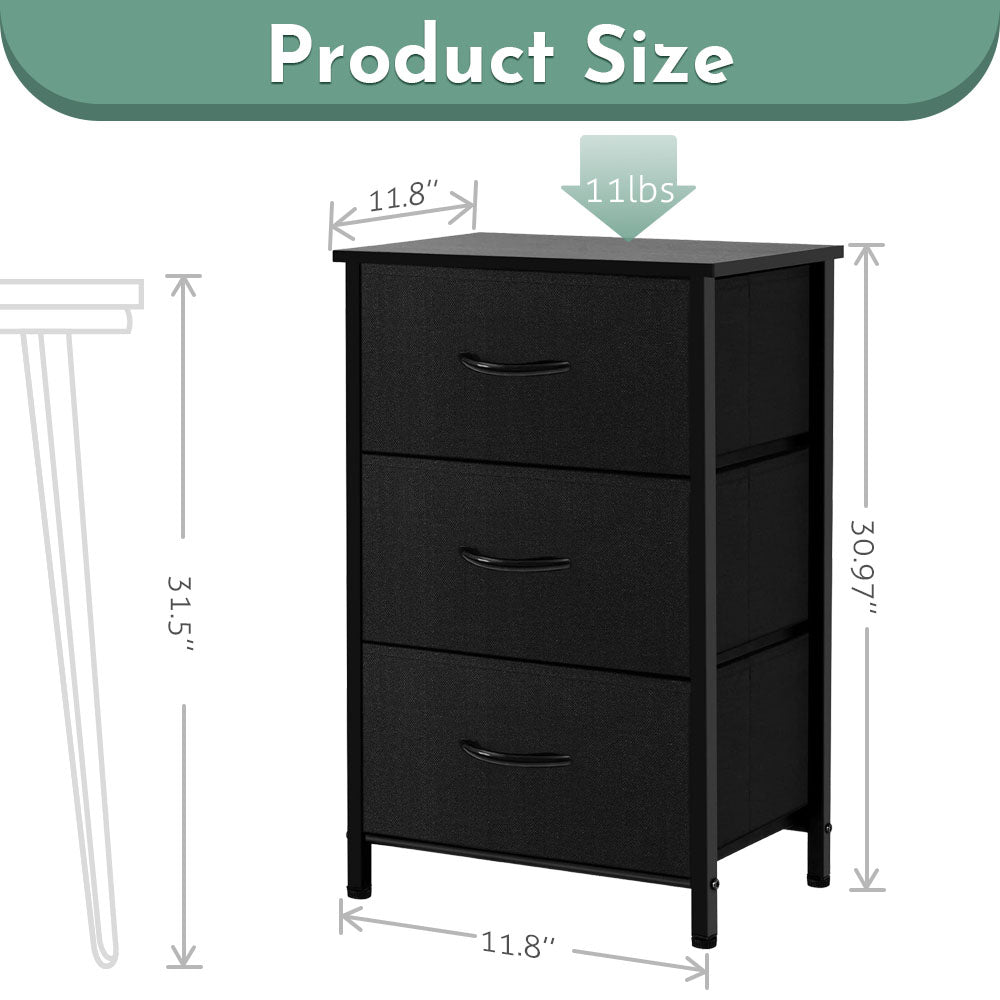 ACCVER 3-Drawer Fabric Dresser for Bedroom, Closet, Nightstand or End Table, Clothes Storage Organizer, for Living Room, Apartment, Black