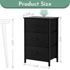 ACCVER 3-Drawer Fabric Dresser for Bedroom, Closet, Nightstand or End Table, Clothes Storage Organizer, for Living Room, Apartment, Black