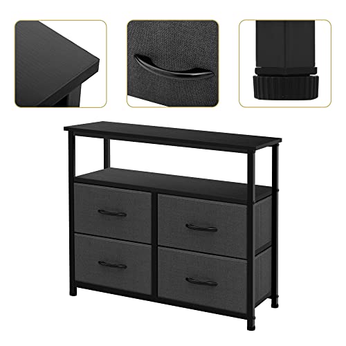 ACCVER Dresser for Bedroom TV Stand with Storage Entertainment Center Dresser with 4 Fabric Drawers with Open Storage Shelf for Bedroom Living Room Hallway