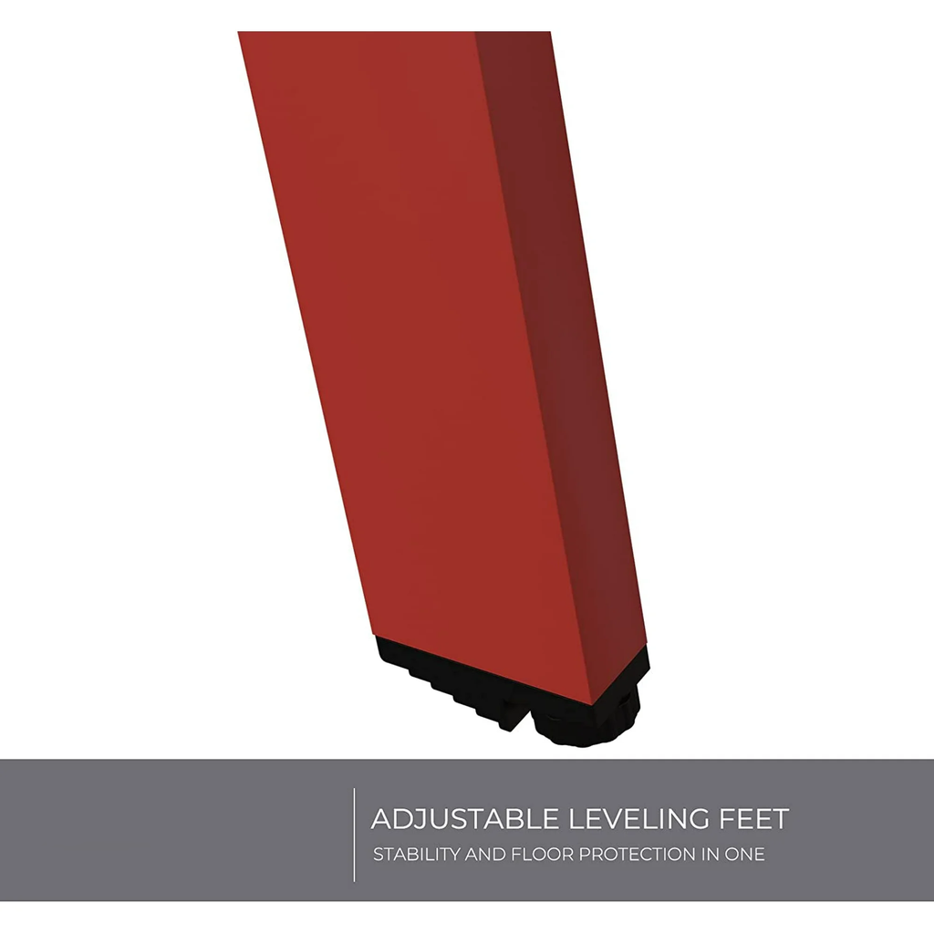 LIFERECORD Small Side Table – Indoor & Outdoor Steel Powder Coated Round Patio Table with Square Legs for Patio, Living Room, Bedroom, Red