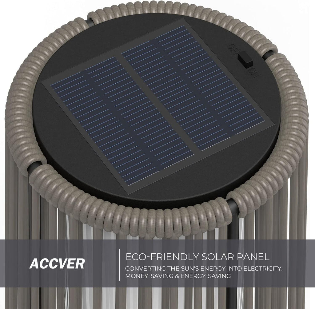 ACCVER Outdoor Floor Lamp 2-Pack, All-Weather Wicker Outdoor Solar Floor Lights, Waterproof, Light Brown