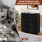 ACCVER Dresser for Bedroom 10 Storage drawer, Fabric Closet Chests Organizer Tower with Wooden Top Metal Frame for Living Room Hallway Entryway