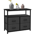 LIFERECORD TV Stand Dresser with 4 Storage Drawers, Entertainment Center Dresser with Open Storage Shelf for Bedroom Living Room, Grey