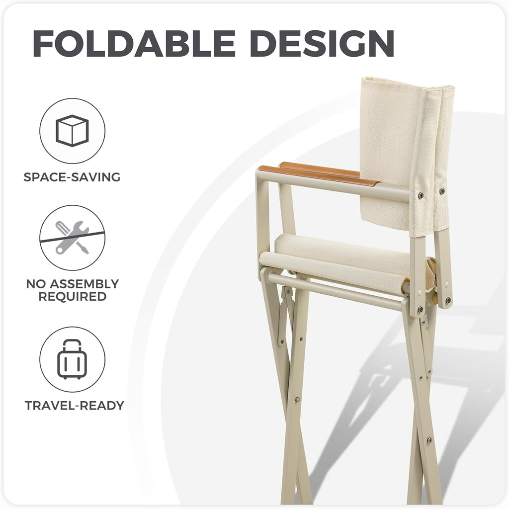 LIFERECORD Extra-Wide 2-Pack Directors Chairs, Outdoor Folding Chairs with UV-Resistant Mesh Sling for Camping, Patio, Poolside, Apricot