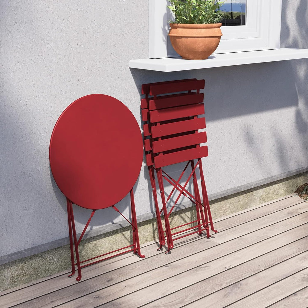 3-Piece Folding Bistro Set, 2 Chairs and 1 Table, Weather-Resistant Outdoor Indoor Conversation Set for Patio, Yard, Red