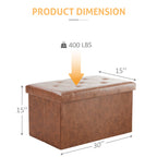 ACCVER 30" Storage Bench - Faux Leather Foldable Ottoman Upholstered Entryway Bench, 400lbs Large End of Bed Bench with Storage Chest for Bedroom, Living Room, Brown
