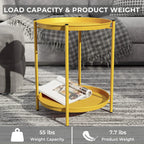 LIFERECORD 2-Tier Round Metal End Table with Removable Tray – Small Space-Saving Side Table for Living Room, Bedroom, Balcony, Patio, Yellow