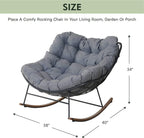 Outdoor Rocking Chair E-Coated Rocking Chair with Cushion Outdoor Rocker Recliner Chair for Patio Porch Garden Backyard, Gray