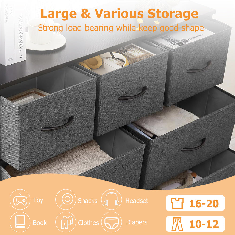 ACCVER 9-Drawer Fabric Dresser with Wood Top & Metal Frame, Closet and Chest for Bedroom, Clothes Storage Organizer, for Living Room, Apartment,Dark Grey