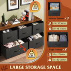 ACCVER 5-Drawer Fabric Dresser for Bedroom, Wood Top TV Stand, Closet and Chest, Clothes Storage Organizer, for Living Room, Apartment, Black