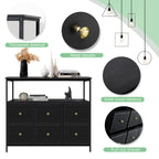 ACCVER 6-Drawer Dresser with Shelves, TV Stand with Fabric Drawers for Living Room, Closet and Chest for Bedroom & Apartment, Clothes Storage Organizer, Black