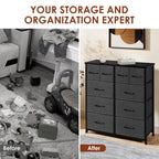 ACCVER Dresser for Bedroom 10 Storage drawer, Fabric Closet Chests Organizer Tower with Wooden Top Metal Frame for Living Room Hallway Entryway