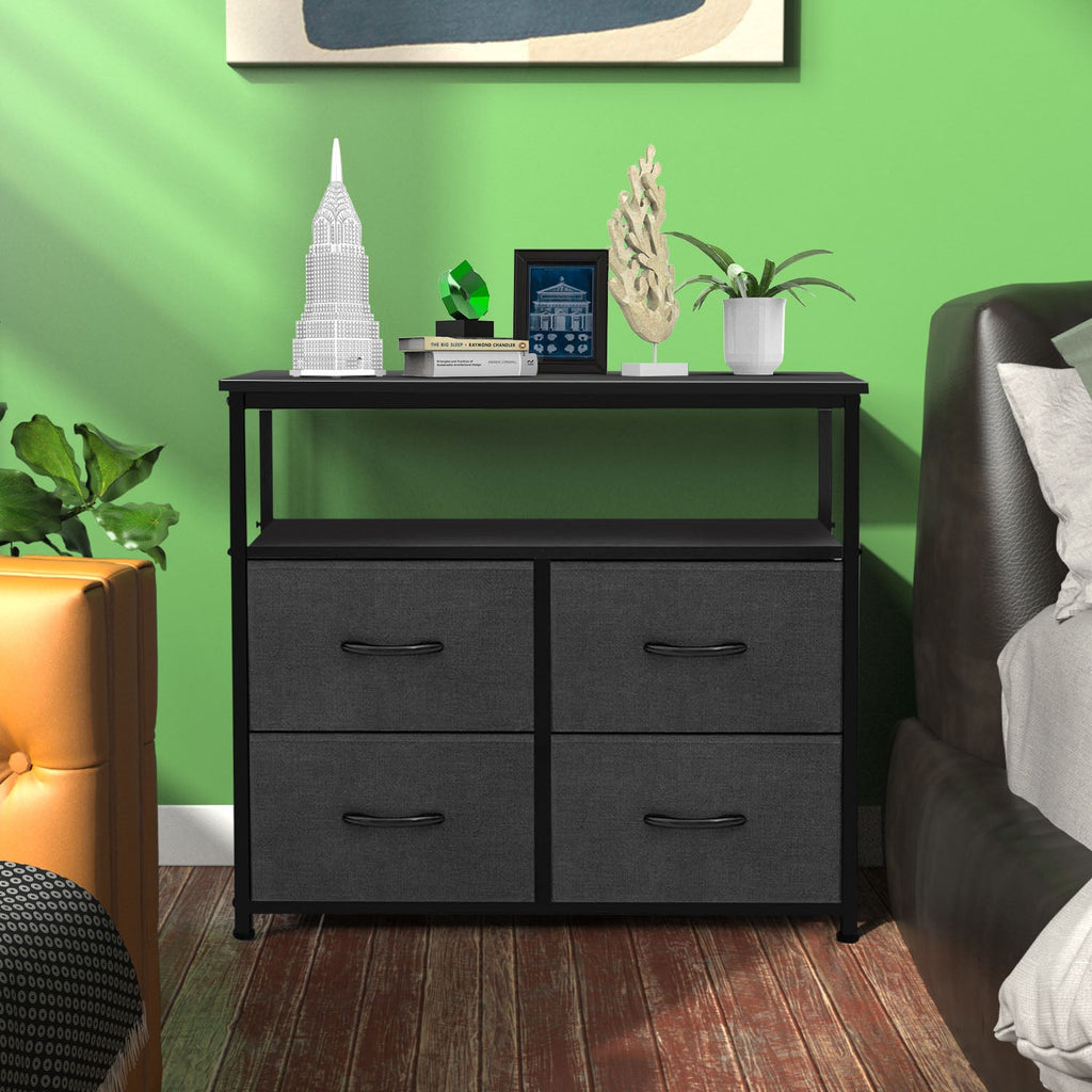 LIFERECORD TV Stand Dresser with 4 Storage Drawers, Entertainment Center Dresser with Open Storage Shelf for Bedroom Living Room, Grey