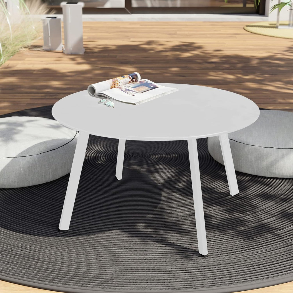 ACCVER 28 Inch Round Outdoor Coffee Table - Weatherproof Steel Patio Side Table for Deck, Backyard Outdoor & Indoor Use, White
