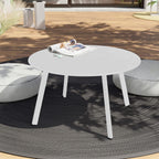 ACCVER 28 Inch Round Outdoor Coffee Table - Weatherproof Steel Patio Side Table for Deck, Backyard Outdoor & Indoor Use, White