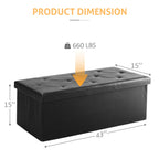 ACCVER 43" Storage Bench - Faux Leather Foldable Ottoman Upholstered Entryway Bench, 660lbs Large End of Bed Bench with Storage Chest for Bedroom, Living Room, Black