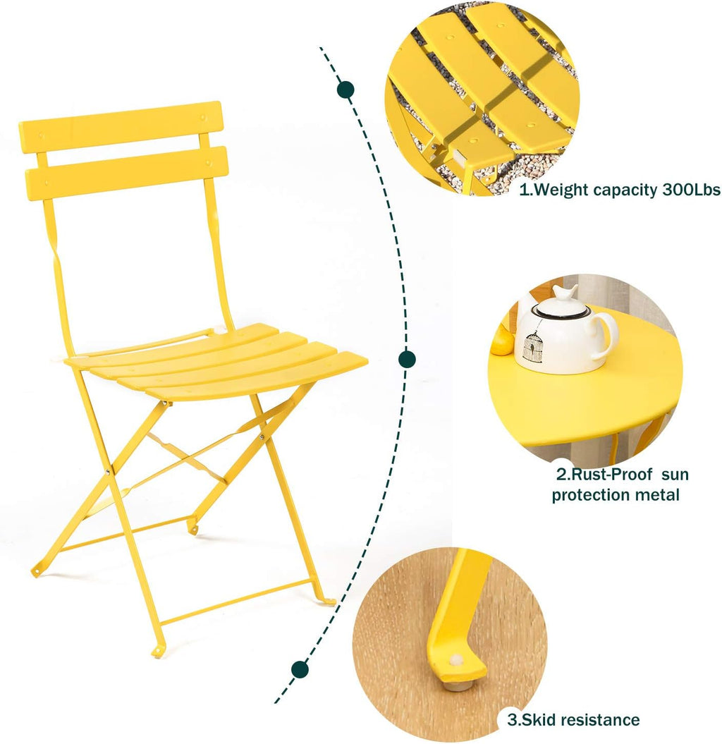 3-Piece Folding Bistro Set, 2 Chairs and 1 Table, Weather-Resistant Outdoor Indoor Conversation Set for Patio, Yard, Yellow