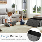 ACCVER 30 Inches Foldable Storage Ottoman Bench - 660lbs Large Padded Seat Foot Rest w/ 154L Storage Chest, for Bedroom, Living Room & Entryway, Linen Grey