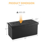 ACCVER 30" Storage Bench - Faux Leather Foldable Ottoman Upholstered Entryway Bench, 400lbs Large End of Bed Bench with Storage Chest for Bedroom, Living Room, Black