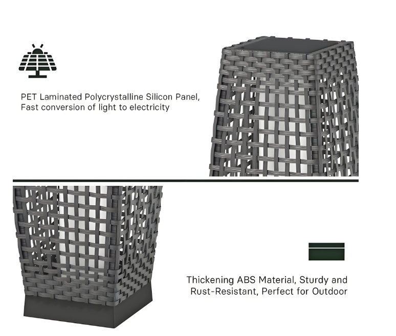 LIFERECORD Solar Powered Outdoor Floor Lamp - Waterproof Wicker Deck Lighting for Patio Garden Porch, Automatic Weather Resistant Solar Lantern, Easy Use No Wiring Needed