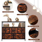 ACCVER 5-Drawer Dresser with Shelves, TV Stand with Fabric Drawers for Living Room, Closet and Chest for Bedroom & Apartment, Clothes Storage Organizer, Brown