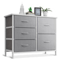 ACCVER 5-Drawer Fabric Dresser with Wood Top & Metal Frame, Closet and Chest for Bedroom, Clothes Storage Organizer, for Living Room, Apartment,Grey