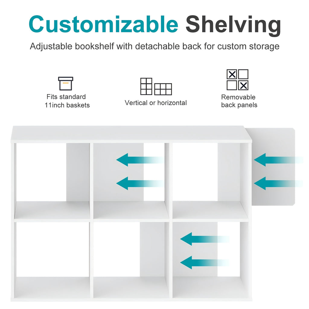 LIFERECORD 6 Cube Storage Organizer, 11x11 Cube Bookshelf with 3 Removable Back Panels, Open Cube Shelf for Living Room, Bedroom, Home Office, Kids Room, 35.9" L x 11.6" W x 23.2" H White