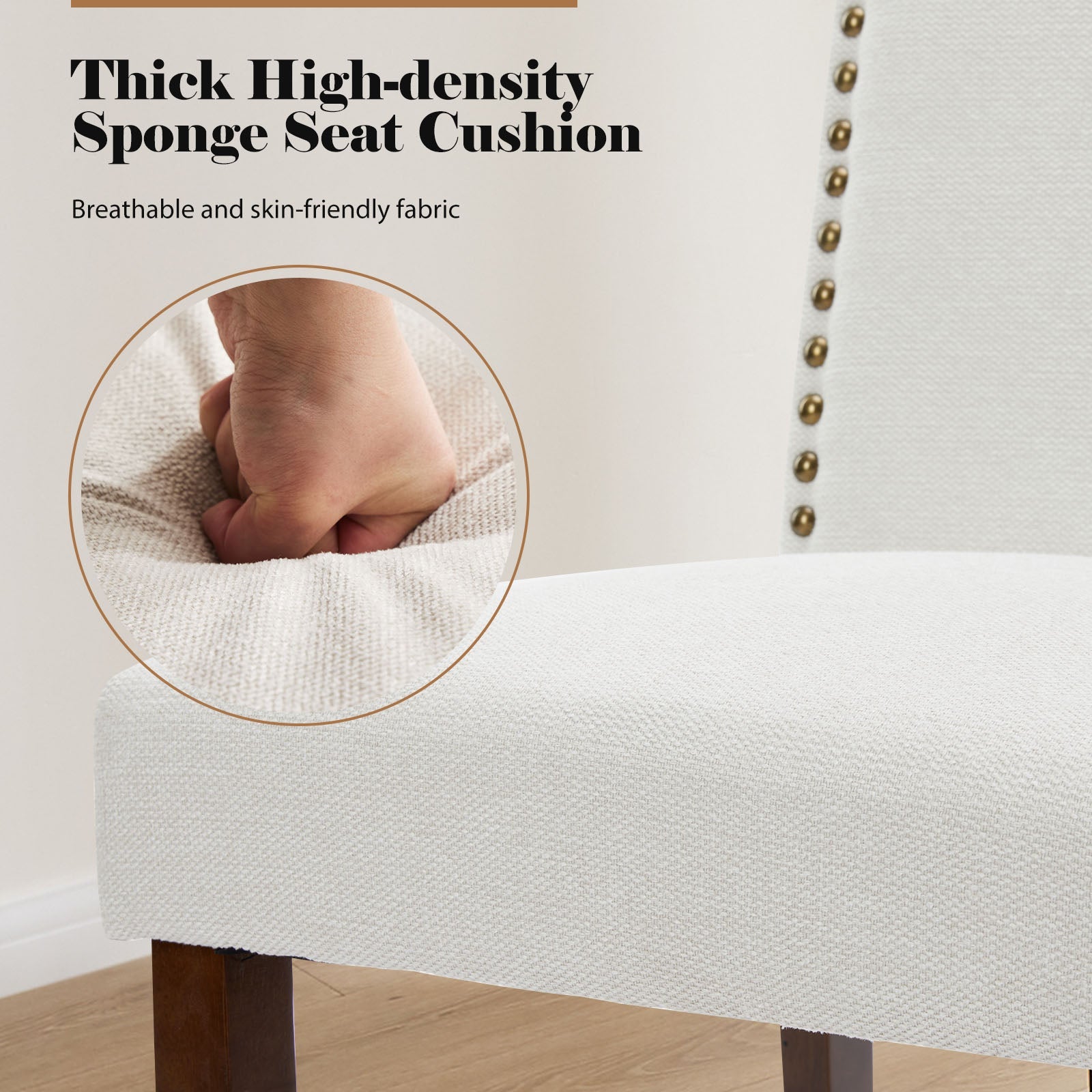 LIFERECORD Dining Chairs Set of 2 Modern Kitchen Chairs, Upholstered Fabric Side Chairs with Nailhead Trim and Solid Wood Legs for Dining Room, Kitchen, Living Room, Grey