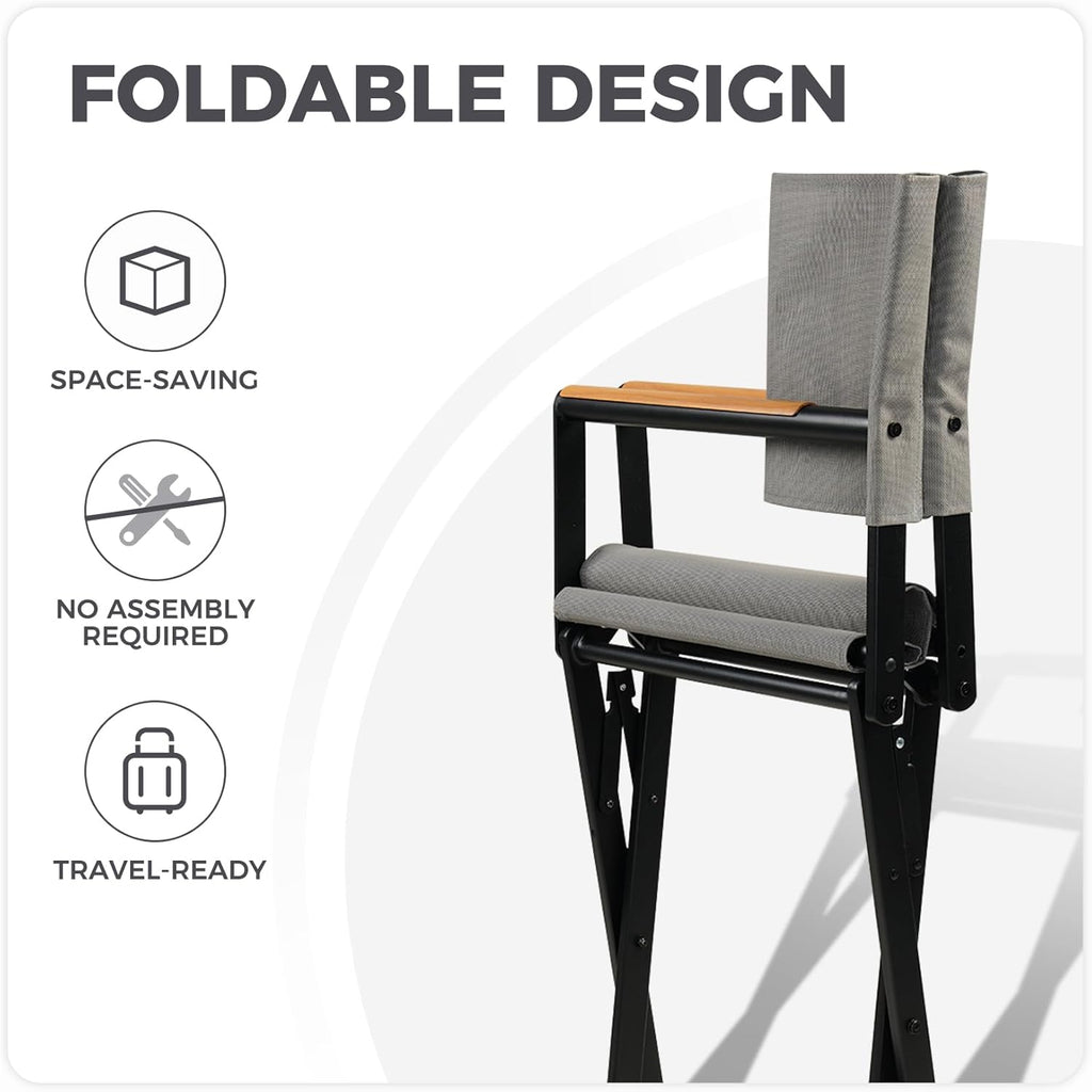 LIFERECORD Extra-Wide 2-Pack Directors Chairs, Outdoor Folding Chairs with UV-Resistant Mesh Sling for Camping, Patio, Poolside, Grey